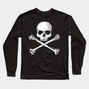 Skull and Crossbones 2 - White Distressed Long Sleeve T-Shirt